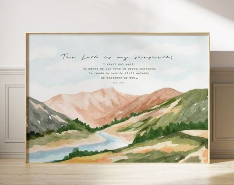 MadeSeen - Etsy Canada Beside Still Waters, Modern Christian Art, Christian Art Print, The Lord Is My Shepherd, Instagram Prints, White Tone, Psalm 23, Landscape Artwork, Vintage Landscape