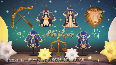 Animal Crossing Astrology Design, Animal Crossing Astrology, Acnh Clothes Ideas, Spacecore Animal Crossing, Acnh Fantasy Clothes, Acnh Astrology, Acnh Zodiac Designs, Acnh Fantasy Codes, Celestial Animal Crossing