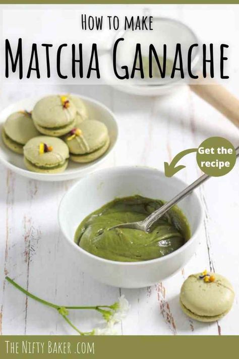 Matcha Filling Recipe, Matcha Ganache Recipe, Ganache Flavors, Easy Cake Filling, Matcha Ganache, Ganache Recipes, White Chocolate Matcha, Matcha Dessert Recipes, Matcha Macarons