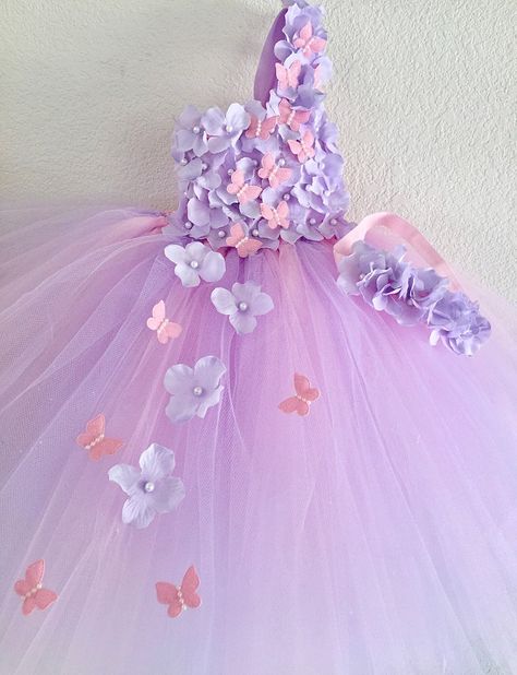 Tutu Dress For Babies, Tutu Dresses For Kids, Purple Easter Dress, Butterfly Birthday Outfit, Butterfly Birthday Dress, Pink And Purple Dress, Flower Dresses Outfit, Lilac Flower Girl Dresses, Lavender Hydrangea