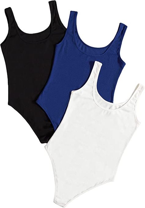 SheIn Women's 3Pcs Scoop Neck Ribbed Basic Bodysuit Jumpsuit Tank Top Multicolor-3 XS at Amazon Women’s Clothing store Basic Bodysuit, Bodysuit Tops, Bodysuit Jumpsuit, Cami Bodysuit, Top Clothing, Bodysuit Top, Shapewear Bodysuit, Casual Rompers, Womens Cami