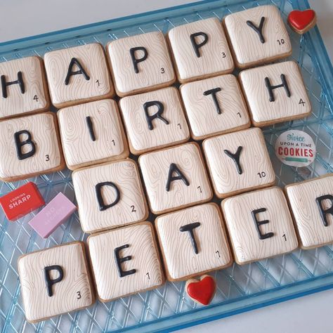 Twice Upon A Time Cookies on Instagram: “Scrabble... wanna play ?  #twiceuponatimecookies  #cookiestudio . . . #edibleart #scrabbletiles #parties #decoratedcookies #customcutters…” Scrabble Cake Ideas, Scrabble Cookies, Scrabble Themed Party, Scrabble Tile Birthday Cards, Scrabble Tiles, Edible Art, Cookie Decorating, Thing 1, Holiday Decor