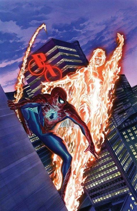 Spider-Man and the Human Torch Art by Alex Ross Amazing Spider Man 3, Man Magazine, Univers Marvel, Human Torch, Alex Ross, Arte Dc Comics, Amazing Spider Man, Spiderman Comic, Marvel Comics Art