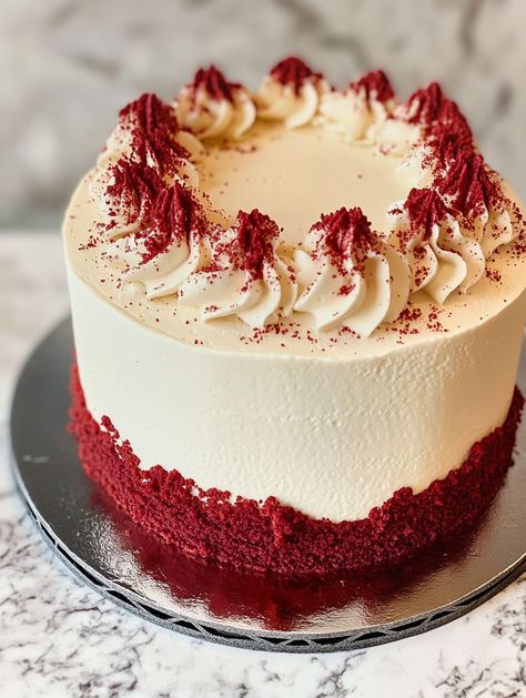 Red Velvet Cake   ❤️ 𝗜𝗻𝗴𝗿𝗲𝗱𝗶𝗲𝗻𝘁𝘀 ❤️ Red Velvet Cake Layers: 1 cup (125g) of all-purpose flour 1 tablespoon (8g) unsweetened cocoa powder 1/2 teaspoon (3g) baking soda 1/2 teaspoon (3g) salt 3 tablespoons (45g) unsalted butter, room temperature 1/2 tasse (100g) de sucre 1 petit œuf 6 tablespoons (80g) of vegetable oil 1/2 teaspoon (3 ml) white vinegar 1 teaspoon (5g) vanilla extract 1/2 cup (120g) butter, room temperature Red Velvet Cake With White Chocolate, Small Red Velvet Wedding Cake, Christmas Red Velvet Cake Decorations, Red Velvet Decorated Cake, Green And Red Cake, Red Velvet Cake Decoration Ideas, Small Red Velvet Cake, Red Velvet Cake Ideas, Christmas Fingerfood