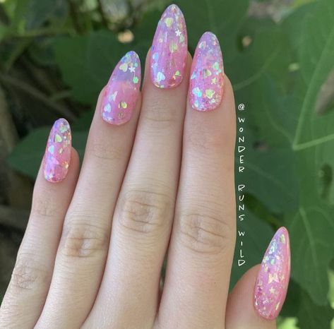 Stars And Butterflies, Pink Jelly Nails, Chunky Glitter Nails, Nail Sizing Kit, Butterflies Pink, Black Acrylic Nails, Nail Art For Beginners, Nails Now, Jelly Nails