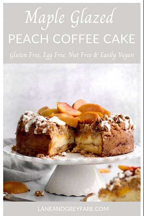 Gluten Free Peach Dessert, Peach Desserts Gluten Free Dairy Free, Vegan Peach Cake, Vegan Peach Coffee Cake, Vegan Gluten Free Peach Crisp, Peach Cobbler Cake, Glazed Peaches, Peach Pound Cakes, Vegan Peach