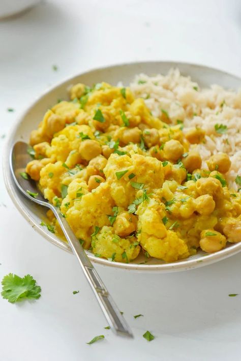 Chickpea Cauliflower Coconut Curry (Instant Pot & Stovetop) | My Heart Beets Coconut Curry Instant Pot, Cauliflower Chickpea Curry, Cauliflower And Chickpea Curry, Cauliflower Chickpea, Chickpea Coconut Curry, Cheesy Jokes, Cauliflower Curry, Coconut Milk Curry, Coconut Curry Chicken