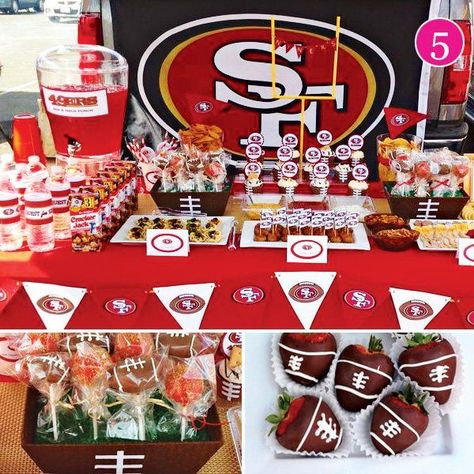 49ers Football Party, 49ers Birthday Party, 49ers Birthday, 49ers Party, Womens Event, Football Tailgate Party, Super Bowl Decorations, Football Baby Shower, Bowl Party Food