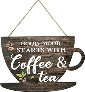 ZYXY Wooden Coffee Sign Good Moon Starts with Coffee & Tea Hanging Plaque Coffee Sign Farmhouse Decorative for Kitchen Bar Decor Coffee Lover Coffee Signs Diy, Tea Puns, Kitchen Bar Decor, Coffee Decor Kitchen, Kitchen Finds, Coffee Wall Decor, Coffee Sign, Coffee Bar Home, Coffee Bar Signs