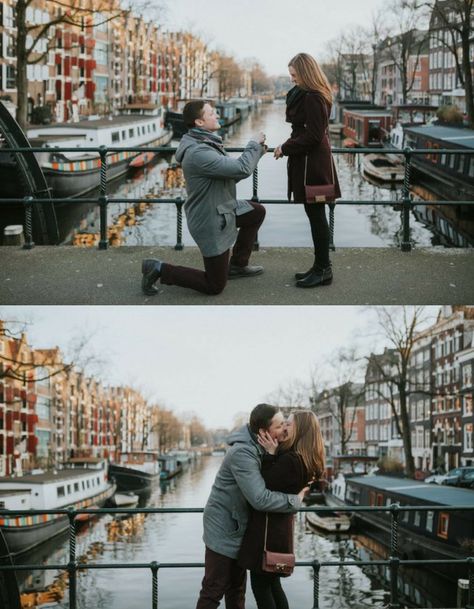 Proposal Abroad, Europe Proposal, Amsterdam Proposal, Travel Proposal, Propose In Paris, Paris Marriage Proposal, Bridge Proposal, Romantic Proposals, Amsterdam Wedding