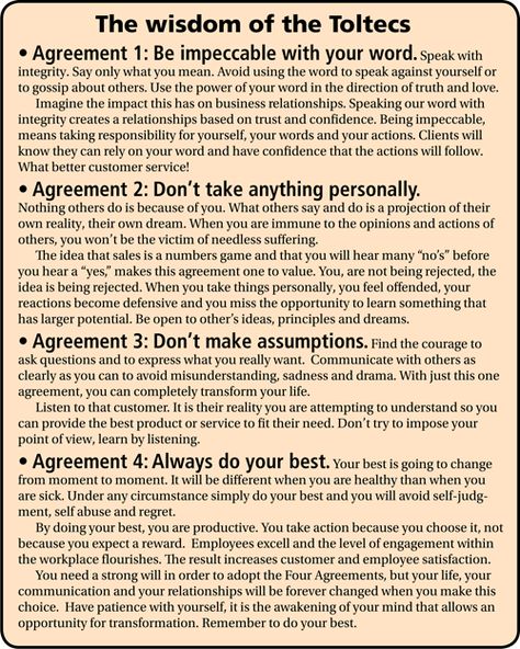 The Four Agreements Toltec Tattoos, The Five Agreements, School Counseling Ideas, 4 Agreements, Toltec Wisdom, Book Lessons, Psychology 101, Spiritual Science, Healing Journaling