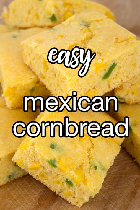 Easy Mexican Cornbread - Start with a package of cornbread mix and dress it up with creamed corn, shredded cheese, and minced jalapeno | CDKitchen.com Sweet Mexican Cornbread, Jiffy Mexican Cornbread, Martha White Cornbread, White Cornbread, Easy Mexican Cornbread, Mexican Cornbread Recipe, Martha White, Mexican Cornbread, Cornbread Recipe