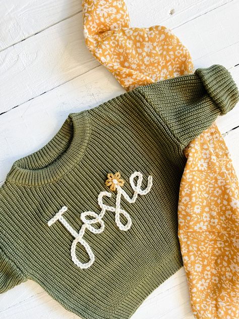 Personalized Hand Embroidered Baby and Toddler Sweaters Baby - Etsy Canada Blue Sweater Embroidery, Personalized Baby Sweater, Embroidery Baby Clothes, Embroidered Name Sweater, Embroidered Baby Sweater, Embroidered Sweaters, Baby Jumpers, Hand Embroidered Flower, Monogram Sweater