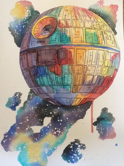 Watercolour Star Wars, Star Wars Watercolor Painting, Millenium Falcon Painting, Comic Watercolor, Star Wars Watercolor, Watercolor Hearts, Star Painting, Star Wars Tattoo, Star Wars Film