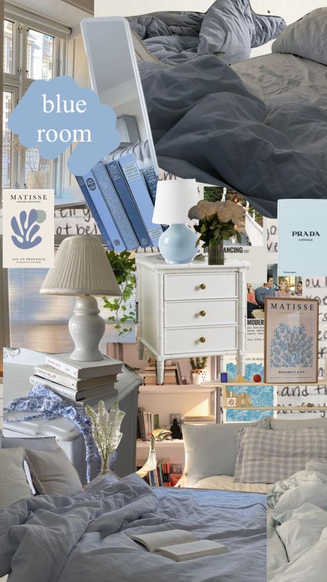 blue room! #bluebabe #bluebedroom #bluebedroominspo #bedroomdecor #bedroompop #bedroominspo #roomdesign #roomaesthetic #roommoodboard #shufflesbypinterest #lightblueaesthetic #lightblue #coastalgrandmother Dark Blue And White Room Bedroom, Pale Blue Room Ideas Bedrooms, Dark Blue Aesthetic Room Decor, Dusty Blue Room Decor, Coquette Room Aesthetic Blue, Blue Room Aesthetic Vintage, Shared College Dorm Room Ideas, Pastel Blue Room Decor, Room Inspo Navy Blue