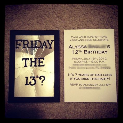 Friday the 13th Birthday Invitations! 13 Party Ideas, 30th Ideas, 13th Birthday Invitations, Jason Vorhees, 13 Birthday, Friday 13th, Invite Ideas, Lucky 13, 13th Birthday Parties