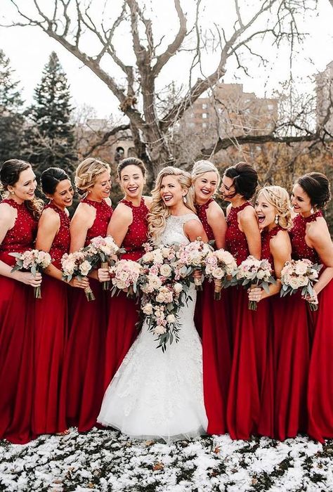 Deep Red Bridesmaid Dresses, High Neck Bridesmaid Dresses, Red Bridesmaid, Sweetheart Bridesmaids Dresses, Burgundy Bridesmaid, Wedding Dress Guide, Red Bridesmaids, Bridesmaids Photos, Cheap Bridesmaid