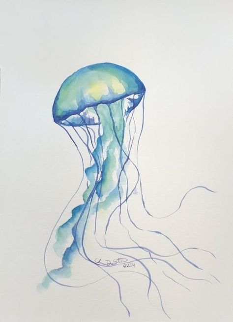 Green Jellyfish, Akvarel Illustration, Jellyfish Illustration, Jellyfish Photography, Watercolor Jellyfish, Jellyfish Drawing, Jellyfish Painting, Jellyfish Craft, Jellyfish Tattoo