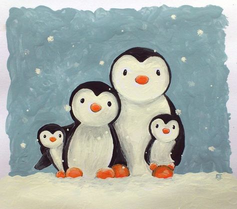 #penguins Drawing Baby, Penguin Drawing, Penguin Family, Painting Cute, Penguin Art, Penguin Love, Family Drawing, Kids Cartoon, Christmas Canvas