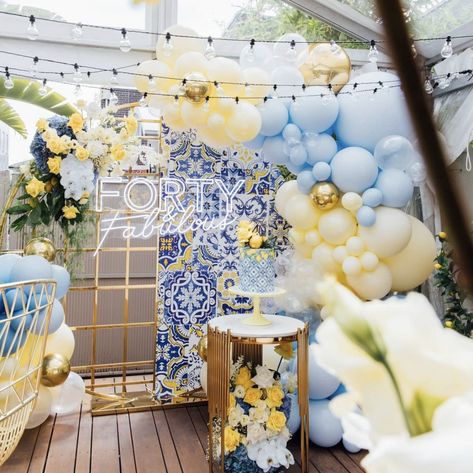 Lemon And Blue Gingham Party, Amalfi Coast Theme Party Balloons, Positano Theme, Mediterranean Party, Forty And Fabulous, Lemon Themed Party, Lemon Themed Bridal Shower, Italian Theme, Bridal Shower Inspo