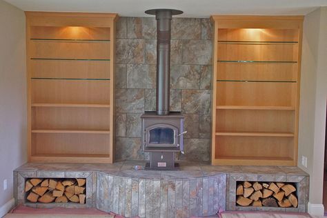 for your stove Crib Repurpose, Wood Stove Surround, Wood Stove Hearth, Wood Stove Wall, Small Wood Stove, Fireplace Bookshelves, Basement Living, Wood Heat, Wood Pellet Stoves