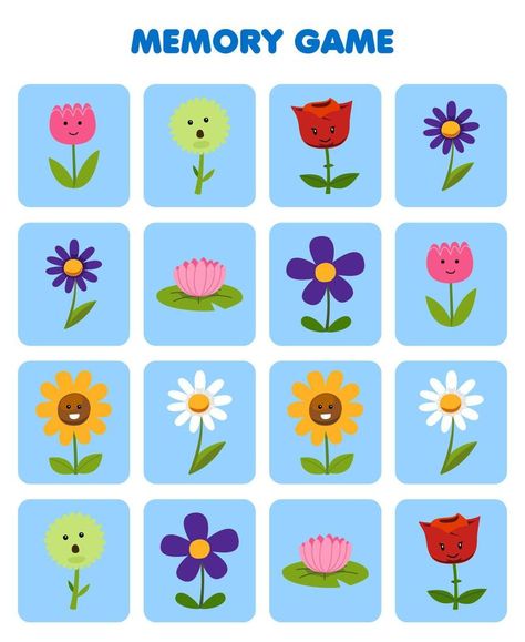 Education game for children memory to find similar pictures of cute cartoon flower printable nature worksheet Nature Worksheet, Brain Test, Flower Games, Behavior Interventions, Cartoon Flower, Game For Children, Card Games For Kids, Cartoon Flowers, Preschool Games