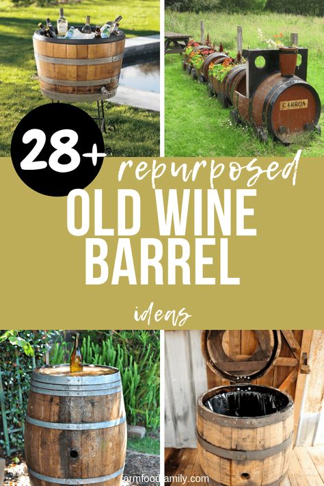 28+ Best Repurposed Old Wine Barrel Ideas & Projects For 2019 Wine Barrel Ideas, Wine Barrel Diy, Wine Barrel Fire Pit, Wine Barrel Chairs, Barrel Fire Pit, Backyard Games Kids, Barrel Fountain, Wine Barrel Decor, Wine Barrel Planter