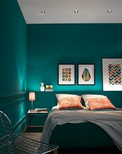 Turquoise Room, Room Color Combination, Bedroom Color Combination, House Colours, Teal Bedroom, Bedroom Wall Paint, Bedroom Wall Colors, Bedroom Green, Blue Bedroom