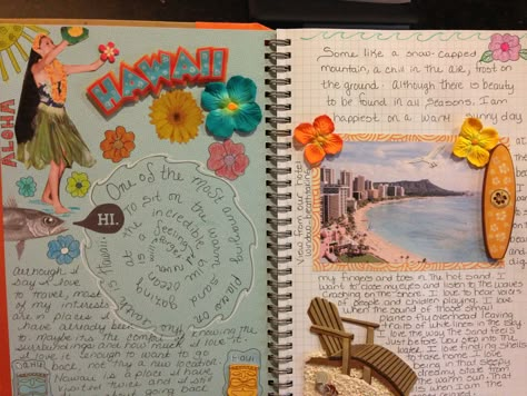 Hawaii Hawaii Travel Journal, Hawaii Scrapbook Ideas, Bestie Journal, Bullet Notes, Beach Journal, Travel Journal Inspiration, Summer Craft Projects, Hawaii Scrapbook, Aesthetic Journals