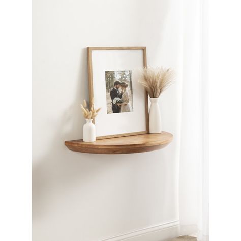 Bowenvale Half Moon Solid Wood Floating Table Shelf Transitional Console Table, Floating Wood Shelf, Floating Side Table, Living Room Console Table, Floating Shelf With Drawer, Floating Table, Living Room Console, Shelf Wood, Shelf Table