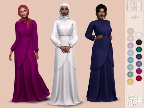 The Sims Resource - Eshal Dress Sims 4 Middle Eastern Cc, Layered Gown, Free Sims 4, Sims 4 Mm Cc, Sims 4 Dresses, Sims 4 Mm, Sims 4 Toddler, Sims4 Clothes, Dress Muslim