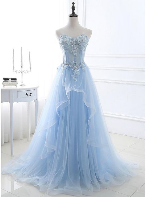 Blue Lace Prom Dress, Sky Blue Prom Dress, Prom Dresses Long Blue, Blue Wedding Dress, Chic Prom Dresses, Formal Dresses Graduation, Light Blue Prom Dress, Floor Length Prom Dresses, Sweetheart Prom Dress