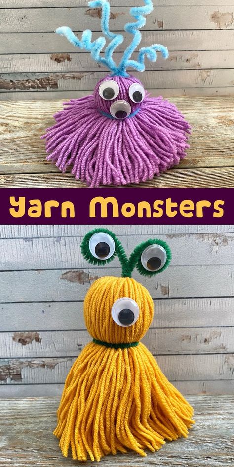 DIY Adorable Yarn Monsters Crafts For 5 Year Boys, Yarn Monsters, Backyard Crafts, Crafts 2024, Glow Crafts, Yarn Crafts For Kids, Easy Yarn Crafts, Monster Craft, Sheep Crafts