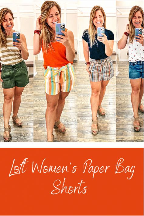 Loft Women's Paper Bag Shorts - The Sprouting Minds Paper Bag Shorts Plus Size, Paper Bag Leather Shorts, Navy Paperbag Shorts, Summer Bottoms With Built-in Shorts And Paperbag Waist, Paper Sack, Summery Outfits, Paper Bag Shorts, Pocket Sweater, All Shapes