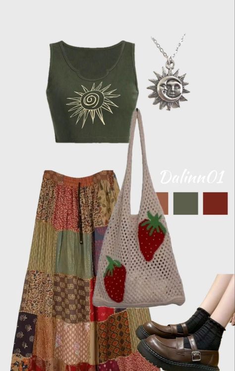 Boho style summer outfit Yellow Boho Outfit, Boho Outfits Shein, Cute Hippy Outfit, Boho Cottage Core Outfits, Hippie Cottagecore Outfits, Boho Curvy Style, Subtle Hippie Outfit, Hobo Aesthetic Outfit, Fairy Core Summer Outfits