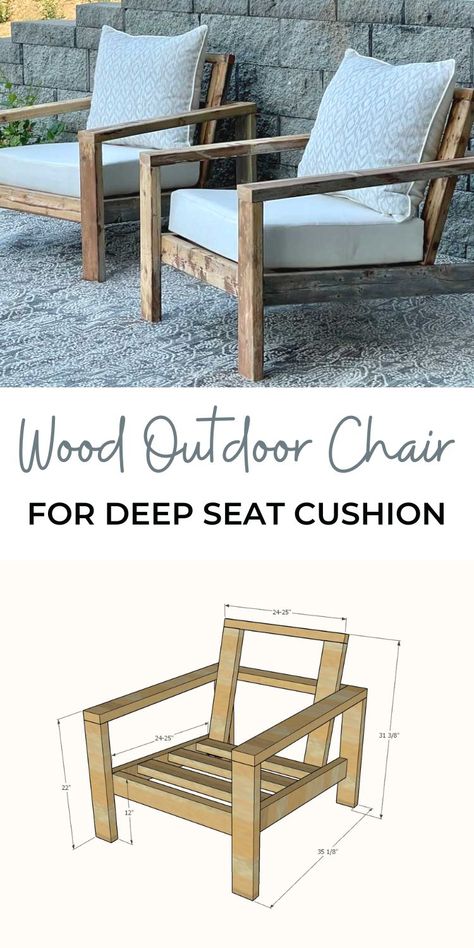 Wood Outdoor Chair, Koti Diy, Chair Frame, Patio Lounge Chairs, Deep Seat Cushions, Outdoor Furniture Plans, Bed Diy, Deck Furniture, Anna White