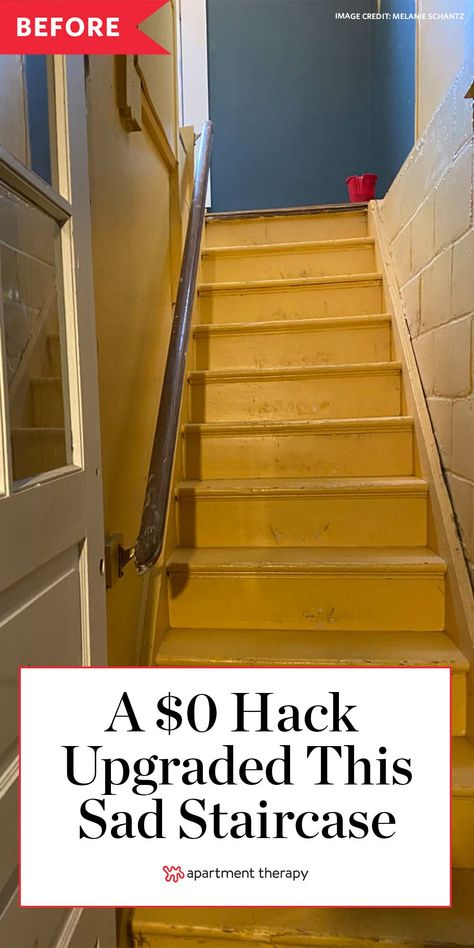 Brighten Up Staircase, Large Stair Landing Ideas, Decorating The Staircase Wall, Hallway Staircase Decorating, How To Make Narrow Stairs Wider, Staircase Different Color Than Floor, Boho Home Makeover, Fun Painted Stairs, Budget Stair Makeover