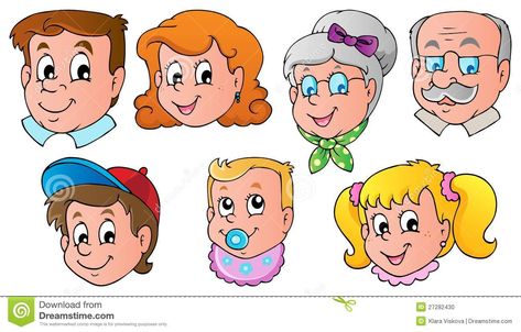 Illustration about Family faces theme image 1 - vector illustration. Illustration of granddad, children, grandmother - 27282430 Family Crafts Preschool, Preschool Family Theme, Keluarga Saya, Family Faces, Preschool Family, Family Clipart, Family Tree Project, Aktiviti Kanak-kanak, Preschool Classroom Decor