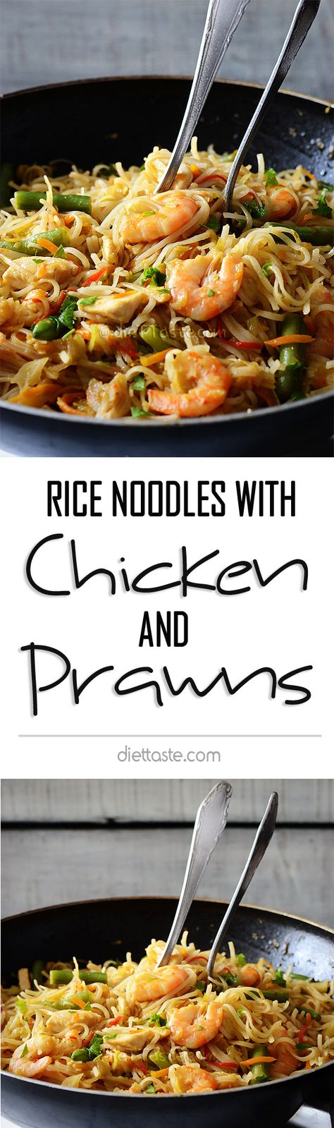 Recipes Rice Noodles, Rice Noodles With Chicken, Singapore Rice, Seafood Rice Recipe, Prawn Rice, Noodles With Chicken, Noodle Dinner, Shrimp Rice, Recipes Rice