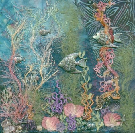 Something from Nothing: Fantasea Reef by Lisa Caryl Textile Artwork, Underwater Scenes, Sea Quilt, Crazy Quilt Blocks, Fabric Postcards, Crazy Patchwork, Diy Event, Quilt Art, Landscape Quilts