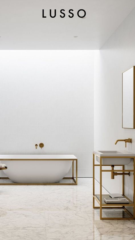 Create a dream bathroom suite with Lusso's signature collection. Consisting of brushed gold brassware fixtures, the signature freestanding bath, a rimless toilet and brushed gold accessories. Shop the collection at Lusso.com. today. Rimless Toilet, Bathroom Vanity Unit, Freestanding Vanity Unit, Gold Bathroom Accessories, Deco Bathroom, Stone Bath, Bath Shower Mixer Taps, Bath Shower Mixer, Freestanding Bath