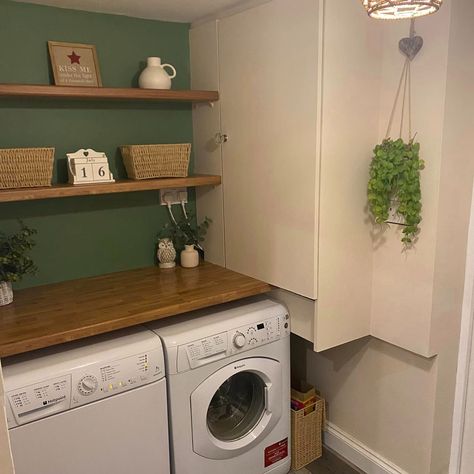 Before and after of Amanda Millar's utility room. Walls were plastered and the boiler had a cupboard built round it making sure there was ventilation, easy access, and room to remove the boiler casing for servicing. Green paint: B&Q GoodHome matt 'Edenberry' #diy #onabudget #utilityroom #boilercupboard #roommakeover #homedecor #laundryroom Room Walls, Utility Room, Green Paint, Room Makeover, Laundry Room, Cupboard, Easy Access, Paint, Wall