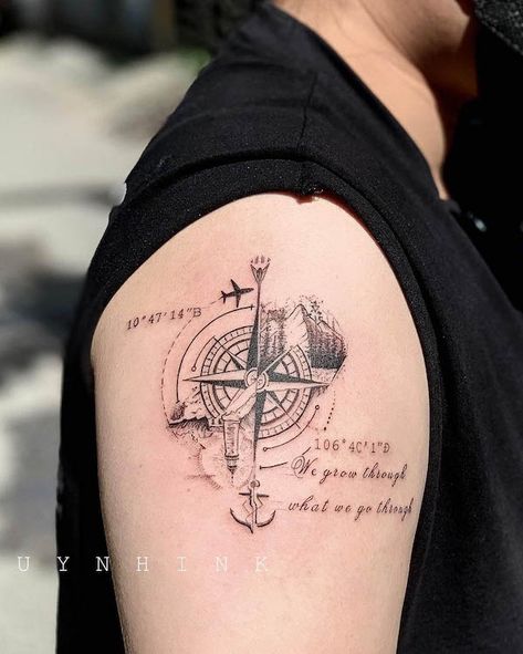 Compass Tattoo With Date Of Birth, Compass Home Tattoo, Celtic Compass Tattoo Design, Bear Compass Tattoo, Compass Hip Tattoos Women, Compass With Names Tattoo, You Are My True North Tattoo, Compass Heart Tattoo, Compass Coordinates Tattoo