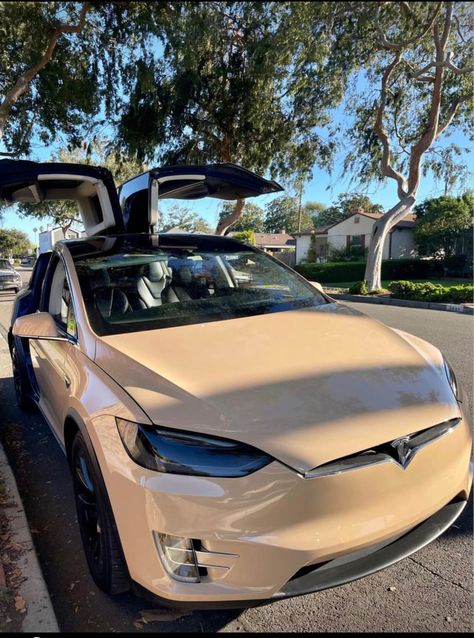 Brown Cars Luxury, Beige Car Aesthetic, Brown Tesla, Beige Interior Car, Tan Wrapped Cars, Light Pink Tesla, Vehicle Aesthetic, Sand Paint Color, Cream Car