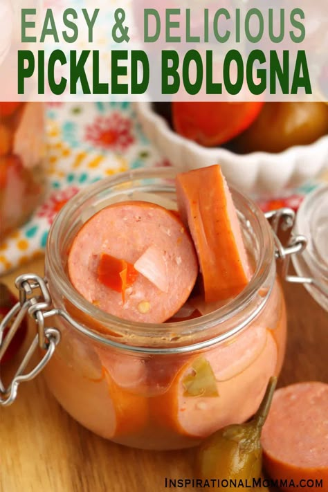 Pickled Bologna - Inspirational Momma Pickled Bologna, Hot Bologna Recipe, Pickled Kielbasa Recipe, Ring Bologna With Cabbage, Hot Pickled Bologna Recipe, Pickled Bologna Recipe, Hot Mama Pickled Sausage, Penrose Pickled Sausage Recipe, Homemade Bologna