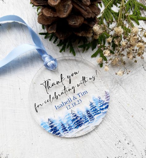 Acrylic Ornament Wedding Favors, Winter Wedding Party Favors, Wedding Ornament Favors, Winter Wedding Favors For Guests, Wedding Favor Ornaments, Winter Blue Wedding, Winter Wedding Blue, Christmas Ornament Wedding Favors, Wedding Favors Winter