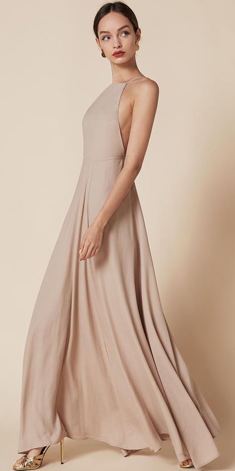 Reformation champagne open back crepe maxi dress Wedding Dresses High Neck Low Back, Jw Images, Second Wedding Dress, Second Wedding Dresses, Dresses Western, Eclectic Jewelry, High Neck Wedding Dress, Second Wedding, Champagne Bridesmaid