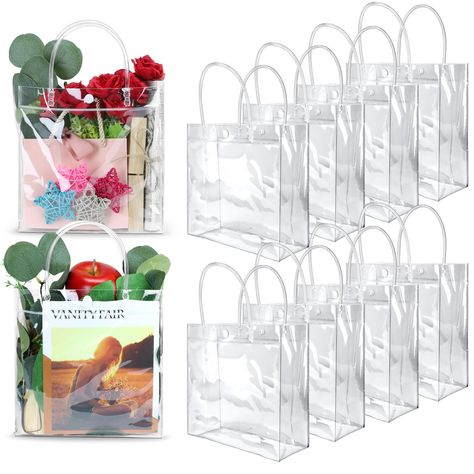 PRICES MAY VARY. Material: This clear gift bag with handle is made of high quality transparent PVC plastic material,reusable,durable enough to serve for a long time.It features a roomy interior and sturdy handles for comfortable carrying, making it perfect for carrying groceries, clothes, or other items Dimension: Each large clear plastic gift bag measures about 11.82" x 11.82" x 3.94"/30cm x 30cm x 10cm,high capacity and easy to carry, please CHECK the size before purchasing Waterproof: The sur Clear Gift Bags, Plastic Gift Wrap, Plastic Gift Bags, Clear Tote Bags, Reusable Gift Bags, Fiesta Baby Shower, Baby Shower Party Favors, Handbag Organization, Party Gift Bags