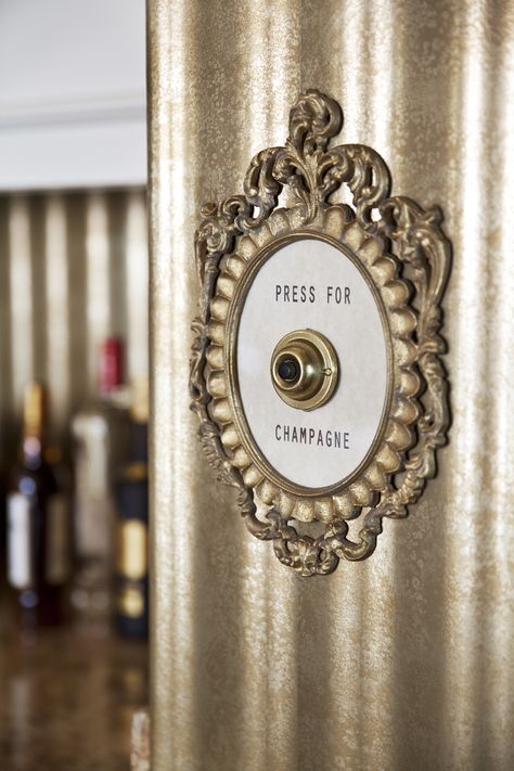 Push the Champagne Button and a waiter delivers your bubbly dressed in a tuxedo Press For Champagne Button, Champagne Button, Press For Champagne, South Shore Decorating, Beverly Hills Hotel, Ring Doorbell, Party Drinks, Elle Decor, Beverly Hills