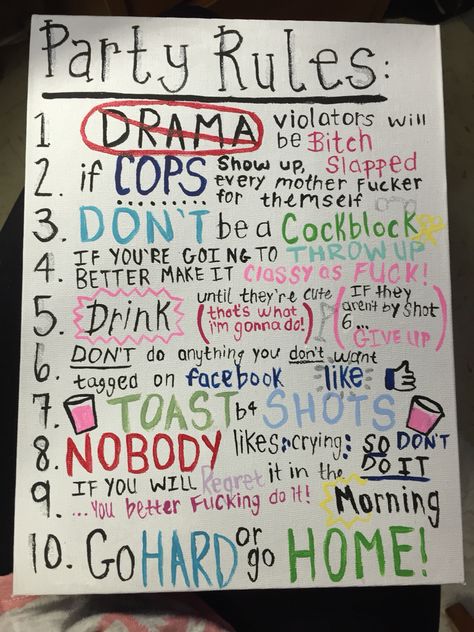 Telly Party, 20th Birthday Decoration Ideas, Party Rules Poster, House Party Rules, Y2k Birthday Party, Party Tips And Tricks, 22 Bday, 18th Party Ideas, Funny Riddles With Answers